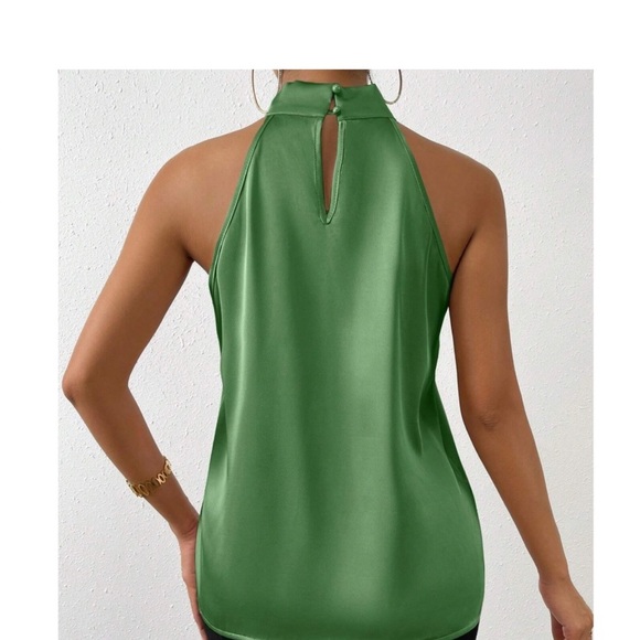 Luxe Satin Mock Neck Halter Sleeveless Top Blouse Shirt - Picture 12 of 12
